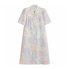 Miss Elaine VINTAGE Floral House Dress Small Pastel Cottagecore Snap Front Robe