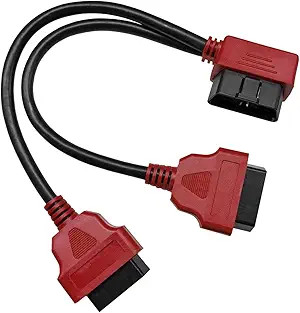 Right Angle 16 Pin OBD2 Splitter Cable, 1 Male to 2 Female Y Extens Color: Red