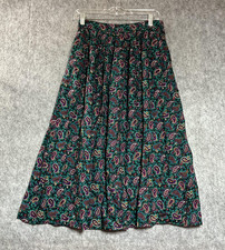 Vintage Skirt Womens Small Green Paisley Pockets Midi Cottage Prairie Boho USA