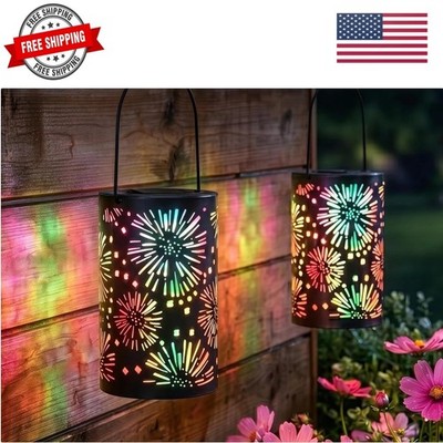 Solar Lantern Outdoor, July 4th Firework Lanterns Colorful, Waterproof LED So...