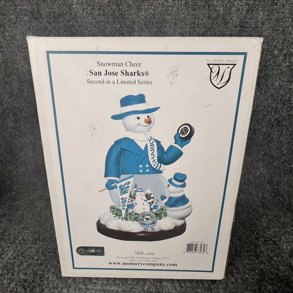 Globo de nieve muñeco de nieve 2002 Memory Company NHL San Jose Sharks segunda serie limitada Foto 3 de 4