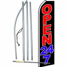 Open 24 7 Flag Flutter Feather Banner Swooper Advertising Bundle Kit COMPLETE
