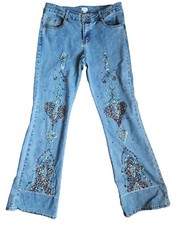 Vintage CACHE Y2K Embellished Flared Bell Bottom Denim Jeans Womens Size 6