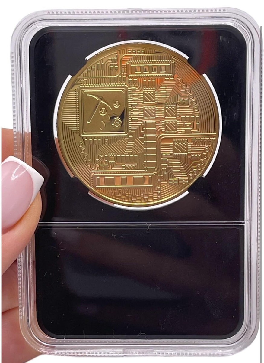 Metal Bitcoin Coin In Clear Plastic Protective Case Souvenir Boss Gift  Christmas