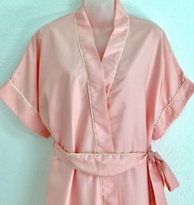 SAKS FIFTH AVE LONG ROBE PINK WHITE / VINTAGE HOLLYWOOD DRESSING GOWN 1960 EUC