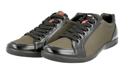 LUXURY PRADA LINEA ROSSA SNEAKERS SHOES 4E2439 BLACK OLIVE US 7.5 EU 40,5 41