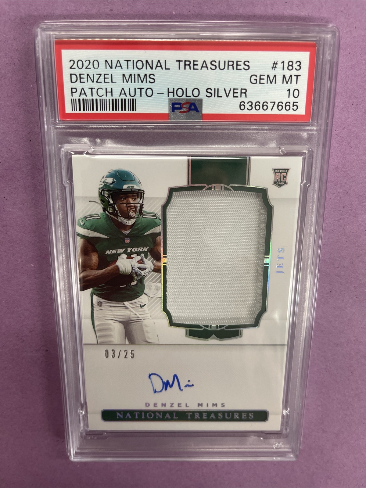 Denzel Mims Panini National Treasures #183 Patch Autograph-Holo Silver