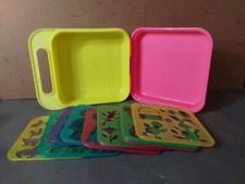 Vintage Tupperware Tuppertoys Stencil Art Set 11 Yellow Pink Carry Storage Case