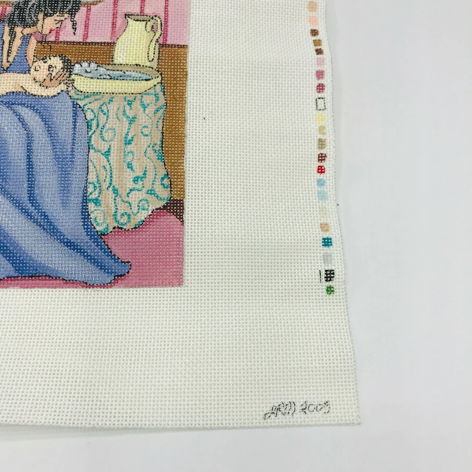 Hand Painted Needlepoint Pattern Canvas Victorian Bath Time Jacqueline Mellen - Image 3 of 4