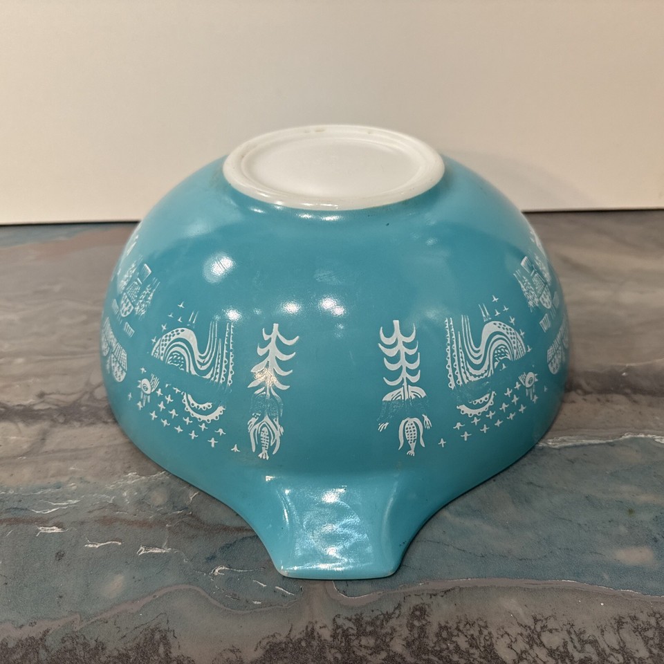 Pyrex FACTORY SMEAR Turquoise Butterprint 444 Mixing Bowl MISPRINT ...