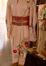Japanese Hand Sewn SILK KIMONO, OBI  TIES For Young Girls. This Is A Set Lot.