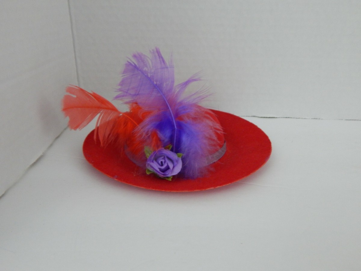 Red Hat Society Red Hat with Red and Purple Feather Fall Red Hat Society Cloisonne Red Hat Purple | Mercari main image 4