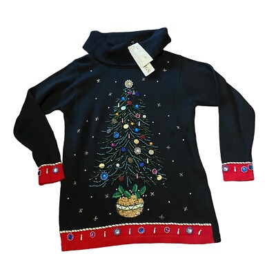 B.P. Designs Christmas Sweater Beaded Tunic Sweater Womens Sz L Embellished