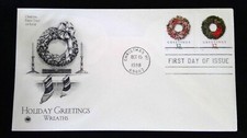 Scott 3245 3246 FDC Evergreen Wreath Victorian Wreath Christmas PCS Cachet