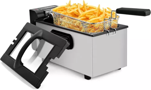 Pukomc Deep Fryer 3 L Capacity with Basket Adjustable Temperature Stainless Stee