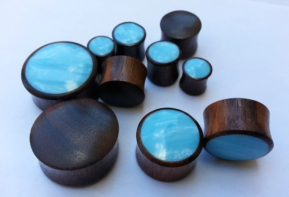 Пара Ручной Работы Блестящие Облачно Синие Смола Sono Деревянное Седло Беруши Туннели Датчики - Изображение 2 из 4