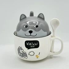 Cartoon Animal Shape Ceramic Material Milk Cups With Spoon Whimsical