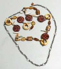 Belt Beaded Chain Link Glass Acrylic Wood Adjustable Silver Tone Leopard Vintage