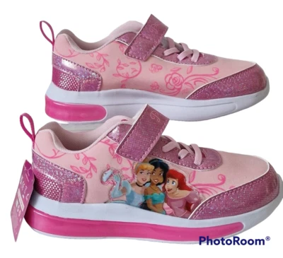 New Kids Disney 3 Princesses Pink Light Up Trainers Girls Shoes Size C4 to 2