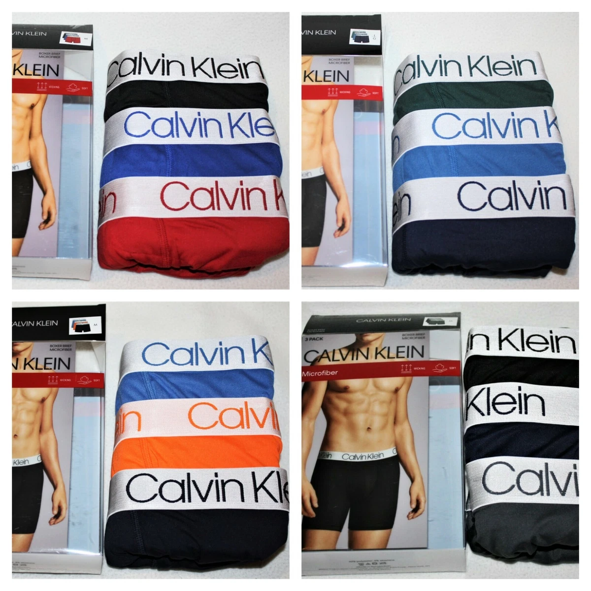 CALVIN KLEIN Boxer Briefs MICROFIBER Mens Underwear 3 Pack 4 Pack Navy  Black Red