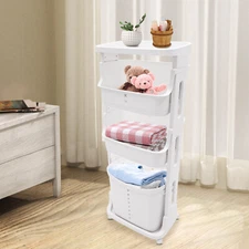 4-Tier Rolling Laundry Basket Cart with Removable Hamper and Storage Shelves
