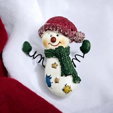 Vintage Snowman Brooch Christmas Holiday Bendable Arm Festive Winter Jewelry Pin