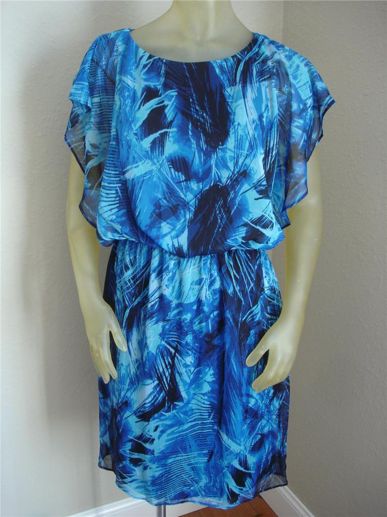 NWT $88 Emma & Michele Blue/Black Butterfly Sleeve Dress Womens size 6