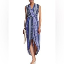 ASTR THE LABEL Floral Purple Sleeveless Asymmetric Midi Dress Size S