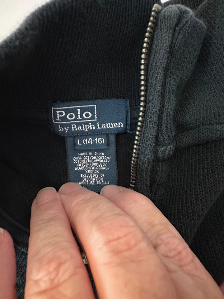 POLO RALPH LAUREN black cotton 1/2 zip pullover sweater Boy's L 14 16 - Image 2 of 2