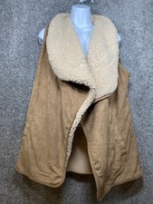 Marley Lilly Womens L/xl Reversible Sherpa Vest Beige Pockets Open Front