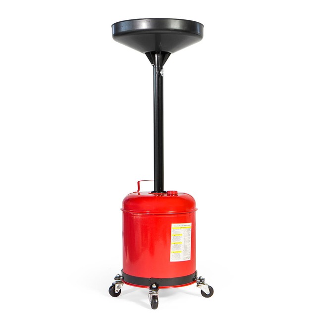 Oil Waste Drain Pan Portable 5 GAL Gallon Draining Tank Dolly Funnel