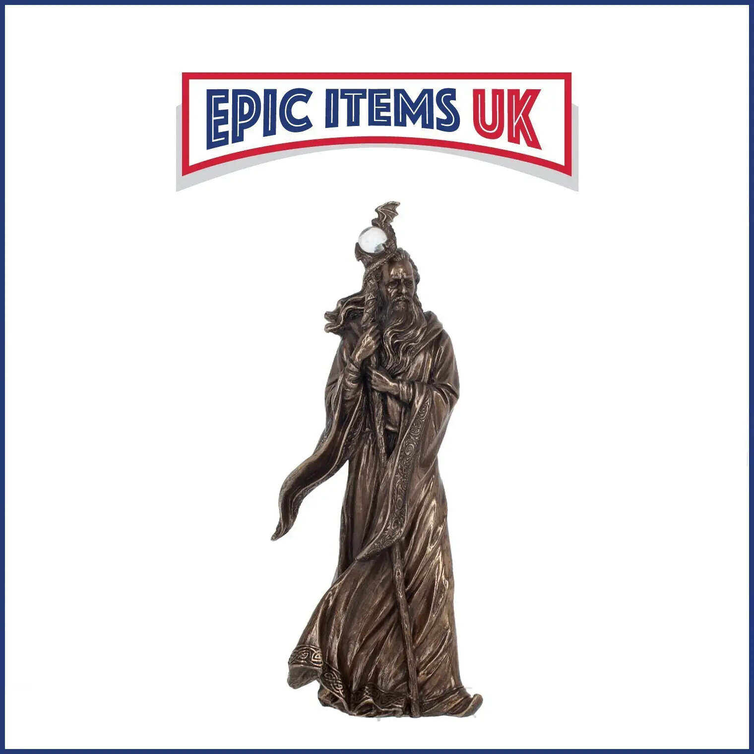 Nemesis Now Bronze Wizard Merlin Figurine Arthurian Magic Sorcerer Ornament 28cm