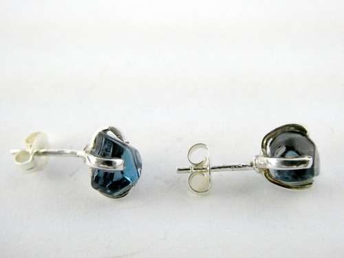 Sterling Silver Freeform Cut Blue Topaz Stud Earrings 2g .25 Inch Length - Picture 7 of 9