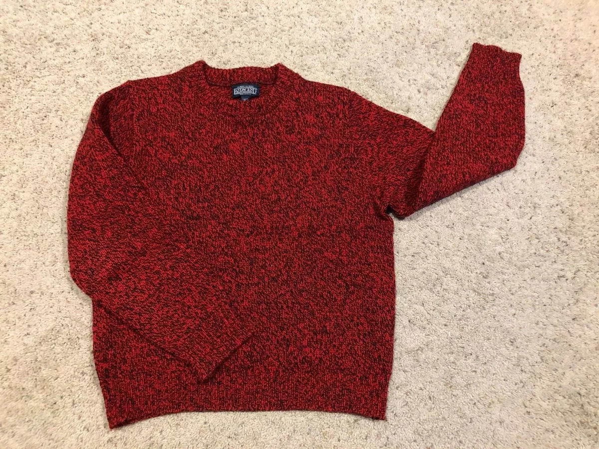 Vintage LANDS END sz M CREW NECK Red Black marled WOOL SWEATER