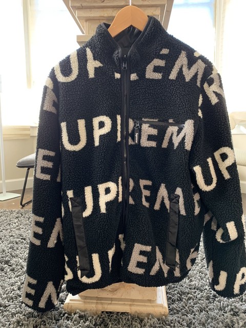 supreme reversible logo fleece jacket black