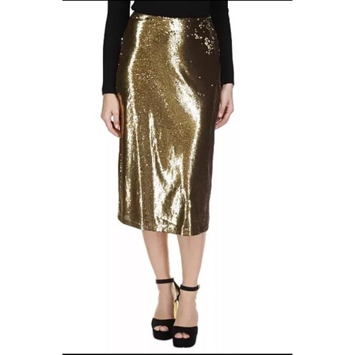 Michael Kors Sequin Skirt Gold Black Midi Party Cocktail Size M - Picture 2 of 4