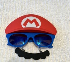 SUN-STACHES MARIO SUNGLASSES WITH HANGING MUSTACHE BLUE RED