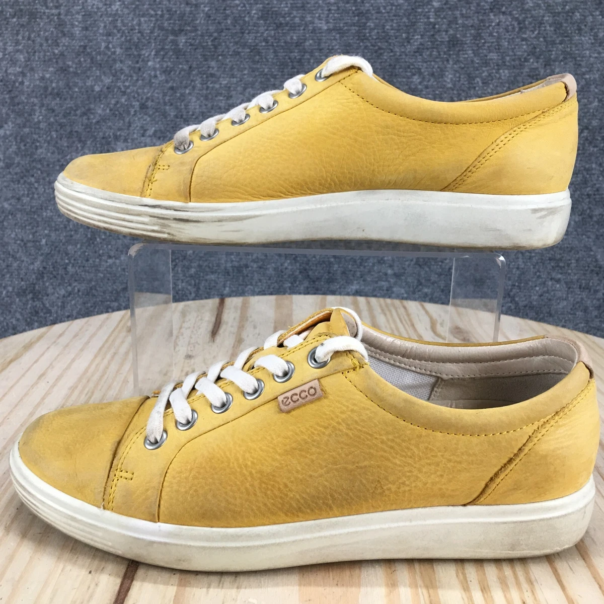 Ecco Shoes Womens 38 Casual Lace Up Oxford Sneakers Yellow Leather