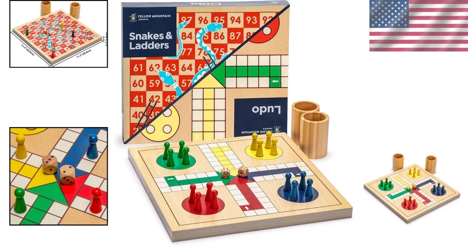 Juego de mesa clásico de madera - Serpientes y escaleras Ludo Foto 2 de 4