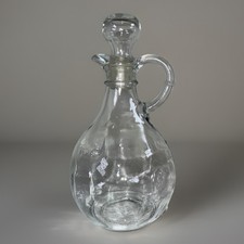 Vintage Round Glass Vinegar Oil Perfume Bottle Cruet Stopper  6.5” 3.25” Handle