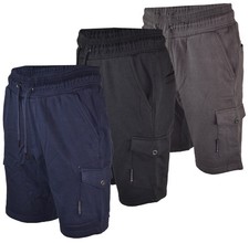 Mens Dissident Gym Cargo Fleece Jogger Shorts Elasticated Waist Zip Fly  S-XXL