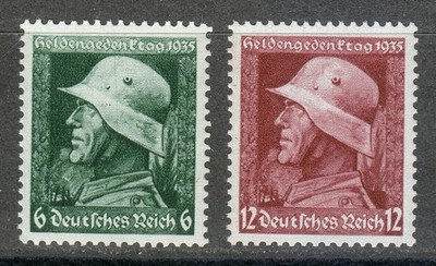 Deutschland 1935 postfrisch Mi 569y-570y Sc 452-453 War Heroes  Day. Nazi Sol...