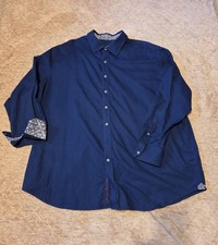 Robert Graham Long Sleeve Blue Paisley Shirt Men's Size 3XL Cotton Flip Cuffs