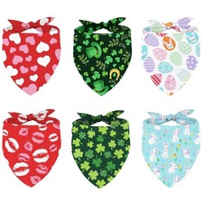 6 Pack Valentine's Day Pet Bandanas Heart Pet Neckerchief Shamrock Clover Triang