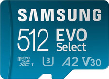 EVO Select Microsdmemory Card + Adapter, 512GB Microsdxc, Up-To 160 Mb/S, 4K UHD