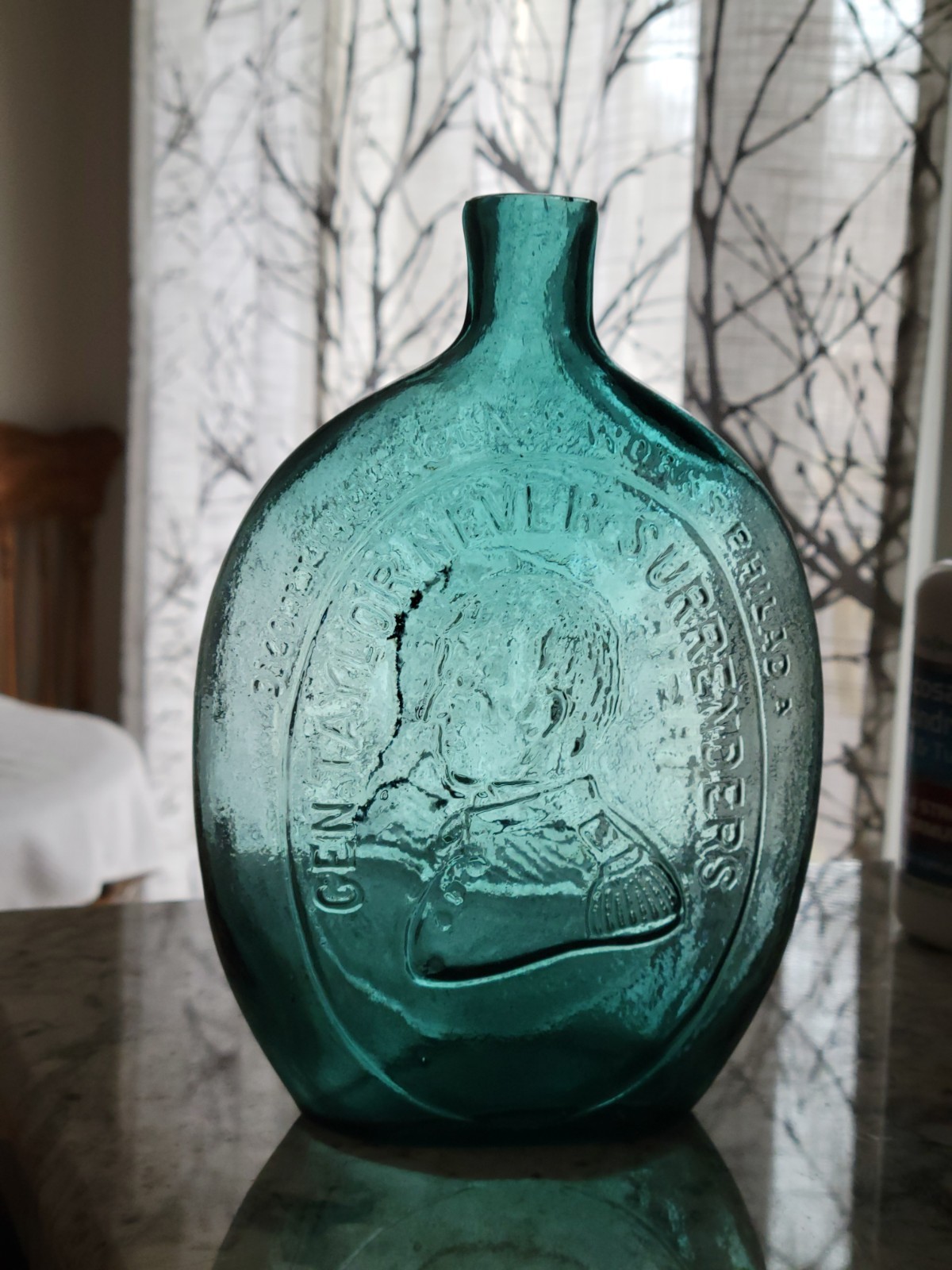 Old Rich Shaded Teal Dyottville Quart Washington Taylor Historical Flask Crisp