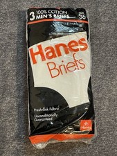 Vintage 1992 Hanes Cotton Briefs 3 Pack Size 36 Underwear White New Sealed