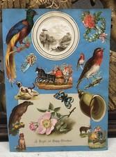 Victorian Sheet w/ Die Cut Scraps Prints Floral Birds Carriage Butterfly L19