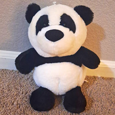 Aurora Panda Bear Plush Stuffed Animal Toy Black  White Small 10 In