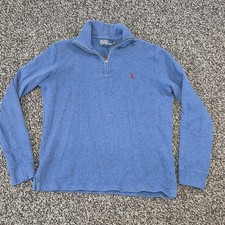 Polo Ralph Lauren Mens Small Blue Solid Knit 1/4 Zip Mock Neck Pullover Sweater
